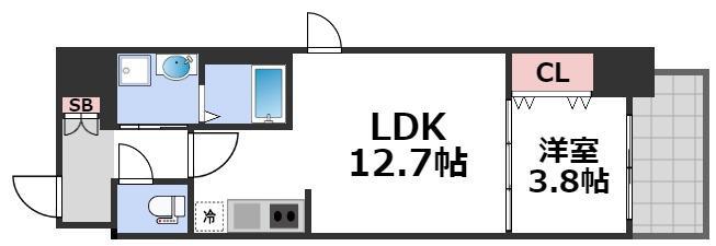 ラクラス堺筋本町(1LDK/14階)の間取り写真