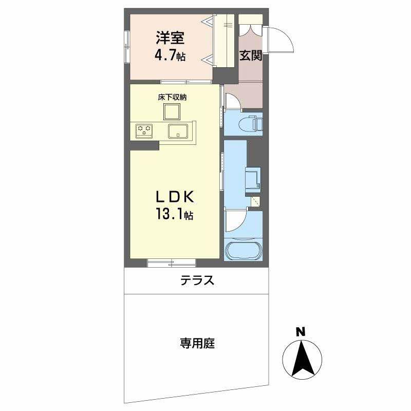 ユイロ中津(1LDK/1階)の間取り写真