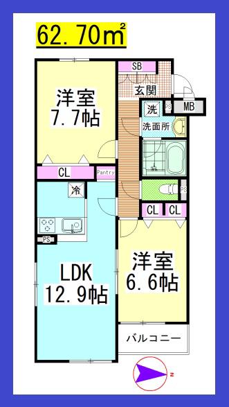 SF BRANCHE(2LDK/1階)の間取り写真