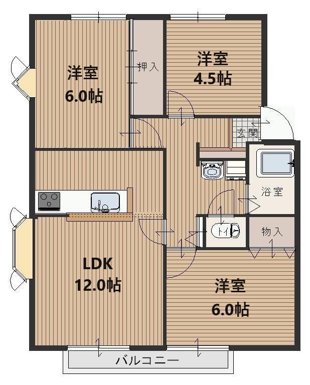 サンビレッジ中富南 D(3LDK/1階)の間取り写真