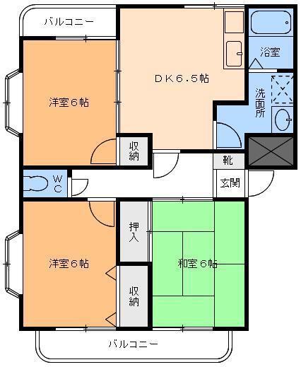 ヴァンヴェール久米(3DK/4階)の間取り写真