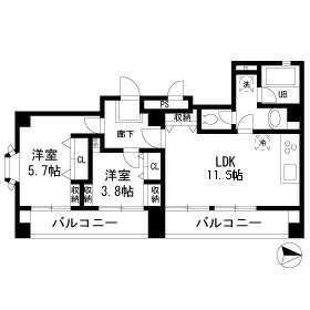 AKKレジデンス新宿(2LDK/8階)の間取り写真