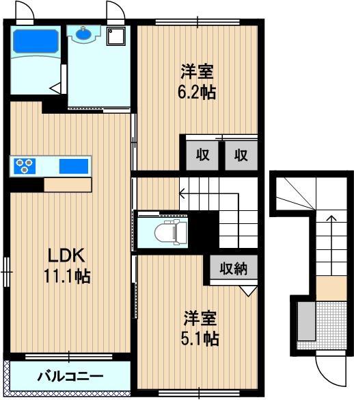 AVENIR(2LDK/2階)の間取り写真
