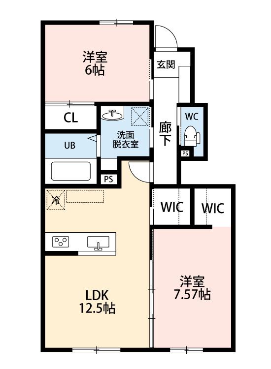 LE BONHEUR(2LDK/1階)の間取り写真