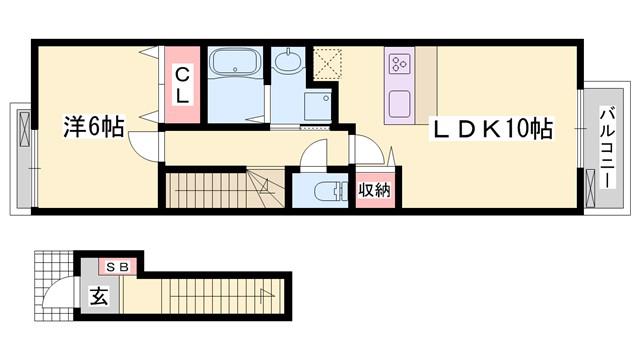シルバーライニング A棟(1LDK/2階)の間取り写真
