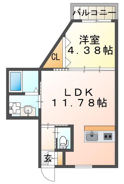 ブロンテ舞子台(1LDK/1階)の間取り写真