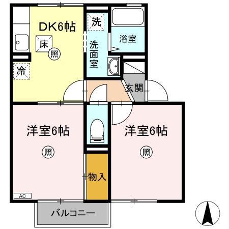 アベイユA棟(2DK/1階)の間取り写真