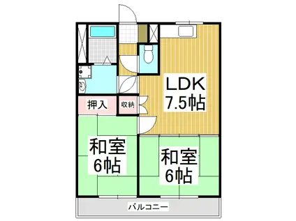 フラットT(2LDK/2階)の間取り写真