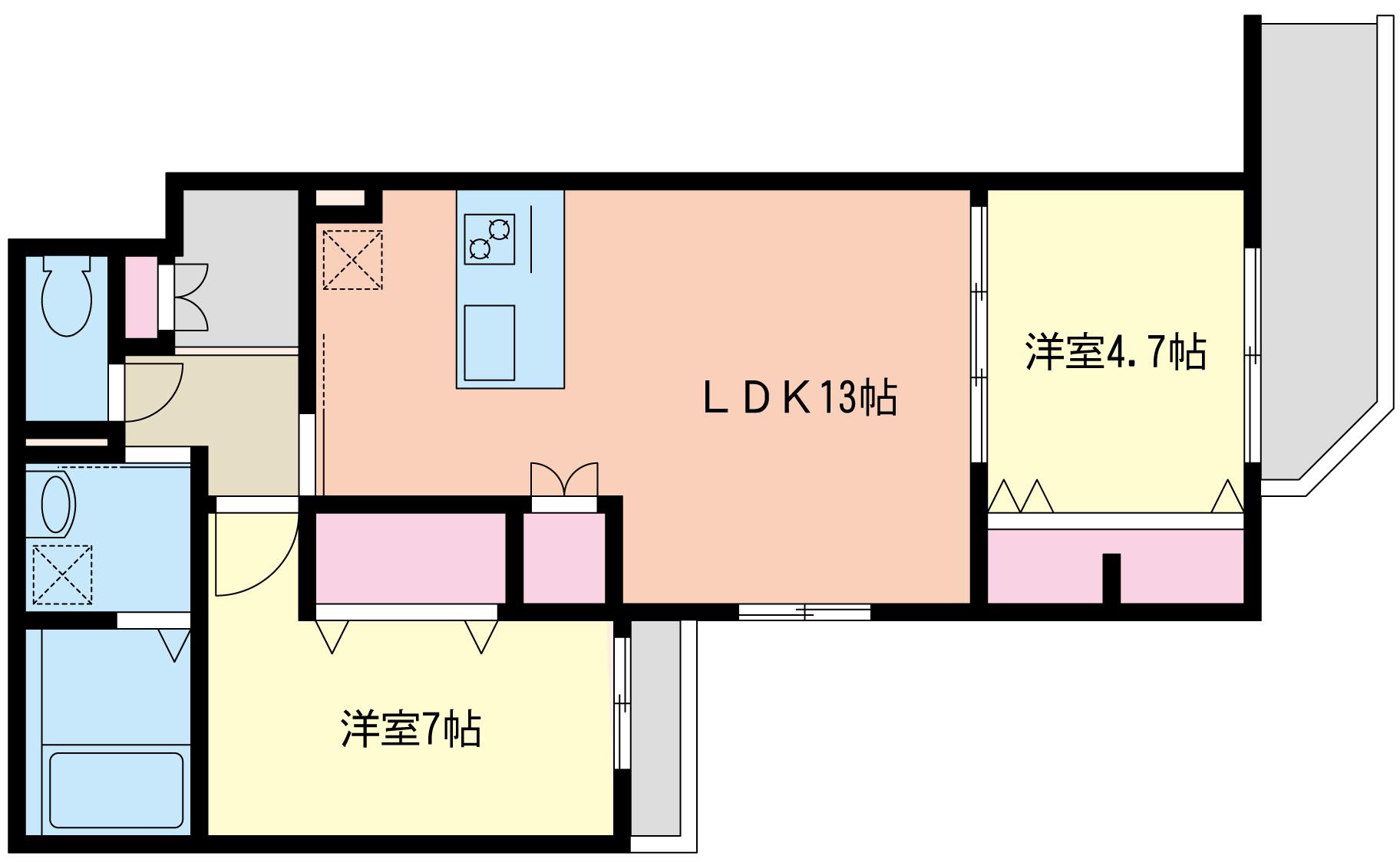オーグランド(2LDK/2階)の間取り写真