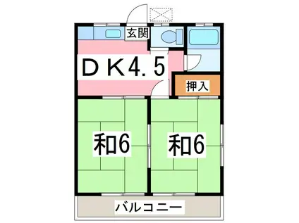 ハイツ山田D棟(2DK/1階)の間取り写真