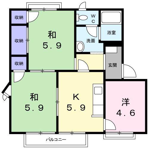 屋島フレグランスA棟(3K/1階)の間取り写真
