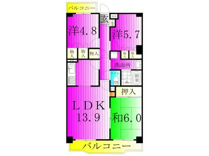 藤和天王台ハイタウン(3LDK/5階)の間取り写真