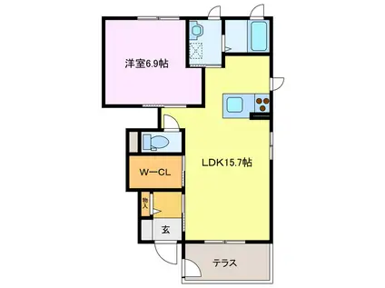 サンセール B棟(1LDK/1階)の間取り写真