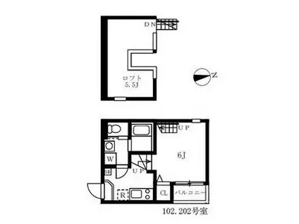 ディープリバー(1K/2階)の間取り写真