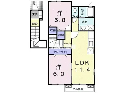 フィールドインビレッジA(2LDK/2階)の間取り写真