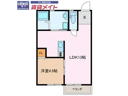 WOOD久松II(1LDK/2階)の間取り写真