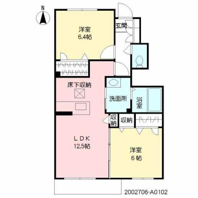 プロヌーブ萱方(2LDK/1階)の間取り写真