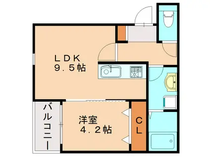 ケーエス博多駅南I(1LDK/1階)の間取り写真