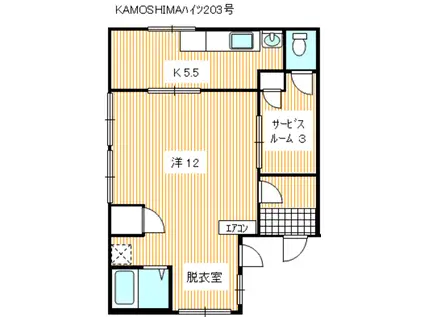 JR山陰本線 吉見駅 徒歩3分 2階建 築52年(1DK/2階)の間取り写真