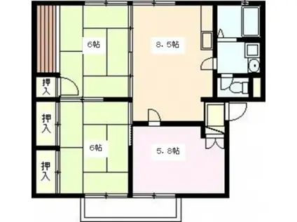 グリーンタウンへさか B棟(3DK/2階)の間取り写真