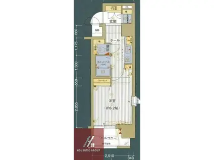 プレサンス大手前パークサイドII(1K/2階)の間取り写真