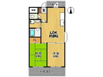 ロイヤルハイツ有野(2DK/3階)の間取り写真