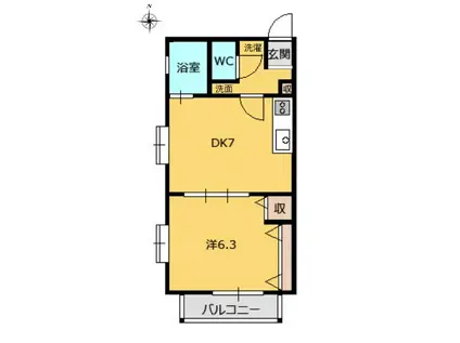 シャルムプリンセス東棟(1DK/2階)の間取り写真