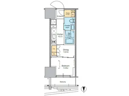 プラウドフラット四谷三丁目(1DK/13階)の間取り写真