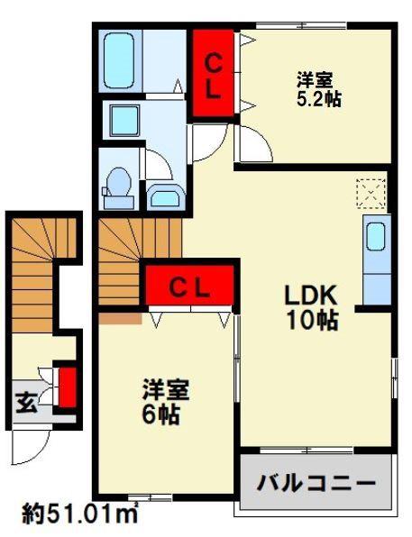 セレーノ広江 I(2LDK/2階)の間取り写真