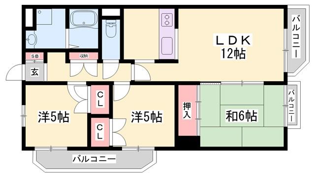 キャッスルコートイワキ(3LDK/3階)の間取り写真