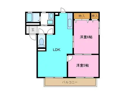 ディアス福泉 E棟(2LDK/1階)の間取り写真