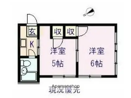 ベルモント池田町(2K/1階)の間取り写真