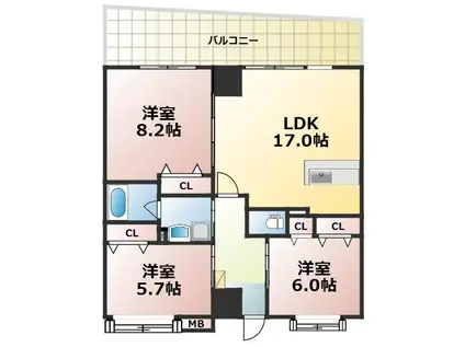 カゼマチテラス(3LDK/2階)の間取り写真