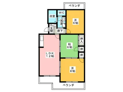 ハピネスII(3LDK/3階)の間取り写真