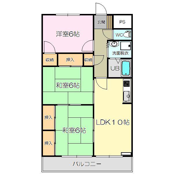 コーポ一畑堂形(3LDK/1階)の間取り写真