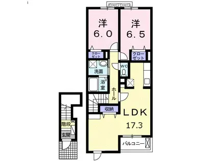ブルースカイ幸和I(2LDK/2階)の間取り写真