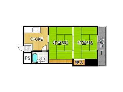 ウエストヒルズ平野(2DK/2階)の間取り写真