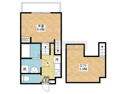 デ・クメール矢上(1SK/2階)の間取り写真