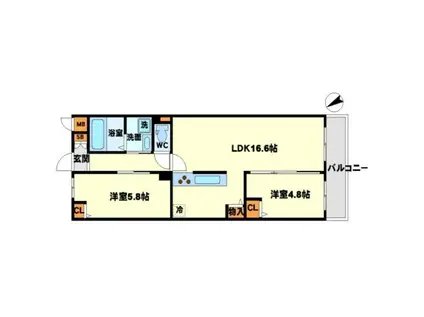 ガルデン穂波(2LDK/3階)の間取り写真