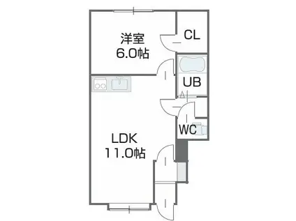 FEEL FINE 浜館(1LDK/1階)の間取り写真