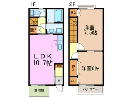 LA・VEGIEBULLE竹の山(2LDK/1階)の間取り写真
