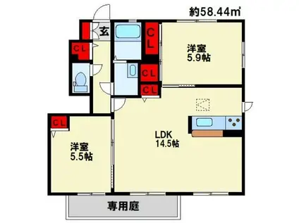 プレミール21 B(2LDK/1階)の間取り写真