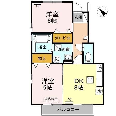 グランモアキワラB(2DK/1階)の間取り写真