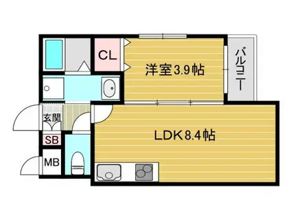 アーバンヴィラ平野(1LDK/3階)の間取り写真