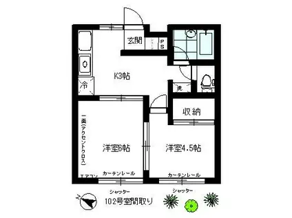 栄町ホームズ(2K/1階)の間取り写真