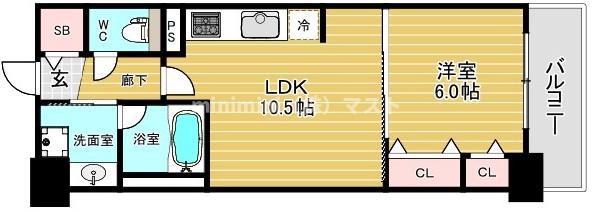 グランセジュール大国町(1LDK/4階)の間取り写真