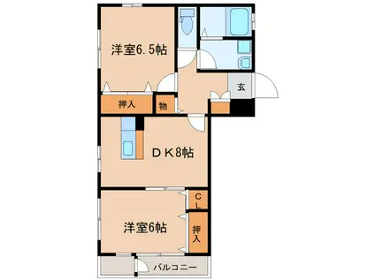 ミランルージュ(2DK/2階)の間取り写真