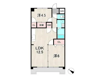 臨港ハイツ(2LDK/4階)の間取り写真