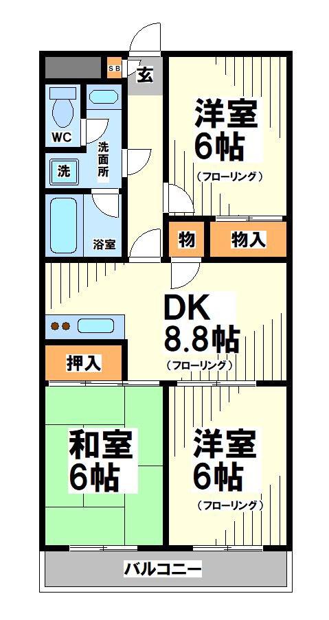 ベルジュールオーシャン(3DK/1階)の間取り写真