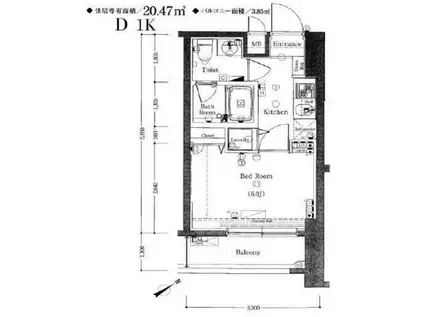 プリヴィレージュ目黒南(1K/7階)の間取り写真